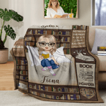 Personalised Bookshelf Cartoon Character Soft Throw Blanket with Name Home Decor Birthday Gift for Book Lovers