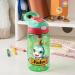 Gourde Personnalisée avec Motif Faon Chaton Mignon et Nom Paille en Silicone et Anse Cadeau Anniversaire Rentrée pour Garçon Fille