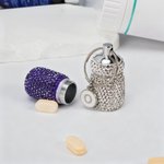Personalised Glitter Rhinestone Capsule Portable Double Layer Pill Storage Keychain with Initial Travel Use Birthday Gift for Women Medication Users