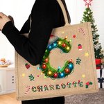 Sac en jute de grande capacité avec initiales et nom Utilisation quotidienne Cadeau de Noël pour enfants Adultes