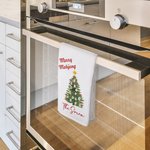 Personalized Bow Garland Christmas Tree Mahjong Waffle Tea Towel with Text Holiday Christmas Gift for Family Friend