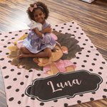 Personalized Polka Dots Cute Cartoon Little Girl Soft Throw Blanket with Name Home Decor Birthday Gift for African American Girl