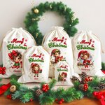 Personalised Merry Christmas Cute Cartoon Elf Canvas Drawstring Gift Bag with Name Christmas Party Favors for Kids Family