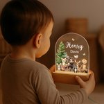 Personalisierte Aquarell Dschungel Tier Acryl Nachtlicht mit Namen und hölzerne Basis Raumdekoration Weihnachten Geburtstag Geschenk für Mädchen Jungen