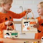 Personlig Boo Tecknad pojke flicka spöke Stor bärbar jute Tote Bag med namn Halloween Festival Present till barn