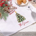 Personalized Bow Garland Christmas Tree Mahjong Waffle Tea Towel with Text Holiday Christmas Gift for Family Friend