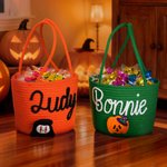 Personlig Pumpa Spökansikte Foto Halloween Tema Bomullsrepkorg med namn Trick eller godis Halloween Present till flicka pojke barn