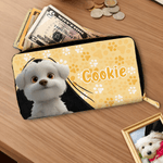 Personalized Cartoon Dog Name Large PU Leather Hand Wallet with Multiple Compartments Metal Zipper Birthday Anniversary Gift for Dog Pet Lovers