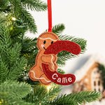Personalized Gingerbread Man Glitter Initial Ornament with Embroidered Name Christmas Tree Decoration Christmas Gift for Family Friends