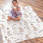 Personalized Wildflower Rabbit Soft Throw Blanket with Name Home Decor Anniversary Birthday Gift for Family Baby