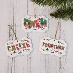 Personalized Santa Claus Reindeer Alphabet Irregular Ceramic Ornament with Name and Lanyard Tree Decor Christmas Gift for Family