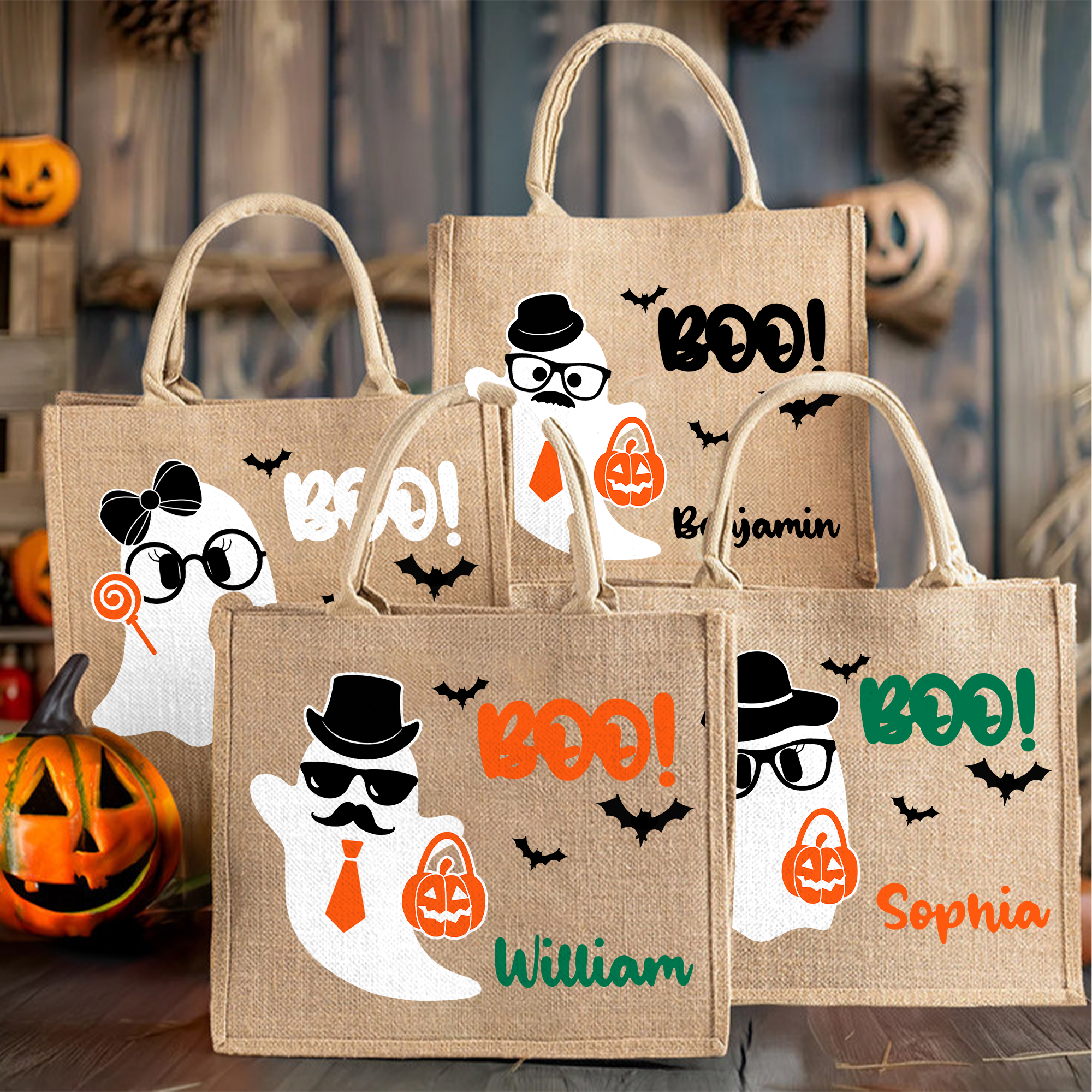 Personalizzato Boo Cartoon Boy Girl Ghost Large Portable Tote Bag con nome Halloween Festival Gift for Kids