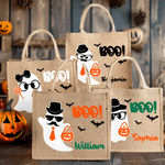 Personlig Boo Tecknad pojke flicka spöke Stor bärbar jute Tote Bag med namn Halloween Festival Present till barn