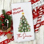 Personalized Bow Garland Christmas Tree Mahjong Waffle Tea Towel with Text Holiday Christmas Gift for Family Friend
