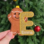Personalized Gingerbread Man Glitter Initial Ornament with Embroidered Name Christmas Tree Decoration Christmas Gift for Family Friends