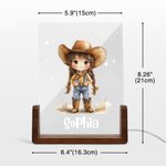 Personalised Cartoon Cowgirl Acrylic LED Night Light with Wooden Base and Name Room Decor Birthday Christmas Gift for Kids Cowgirl Lovers