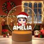 Personalized Christmas Costume Cartoon Kid Acrylic LED Night Light with Name and Wooden Base Home Decor Christmas Gift for Boys Girls