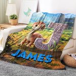 Personalised 3D Dinosaur Multicolour Soft Throw Blanket with Initial and Name Home Decor Christmas Gift for Kids