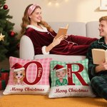 Personalized Merry Christmas Cute Cartoon Character Plaid Throw Pillow Cover with Name Home Decor Christmas Gift for Family Friends