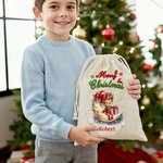 Personalised Merry Christmas Cute Cartoon Elf Canvas Drawstring Gift Bag with Name Christmas Party Favors for Kids Family