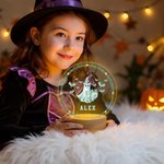 Personlig Toile De Jouy Spooky Ghost Pumpkin LED-nattlampa med namn och träbas Heminredning Halloween-present för barnfamilj