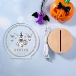 Personlig Toile De Jouy Spooky Ghost Pumpkin LED-nattlampa med namn och träbas Heminredning Halloween-present för barnfamilj