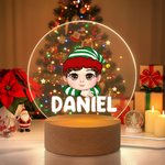 Personalized Christmas Costume Cartoon Kid Acrylic LED Night Light with Name and Wooden Base Home Decor Christmas Gift for Boys Girls