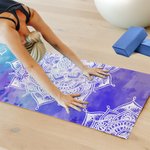 Personalized Watercolor Lotus Datura Flower Super Absorbent Yoga Towel with Name and Pocket Sports Accessories Birthday Gift for Woman