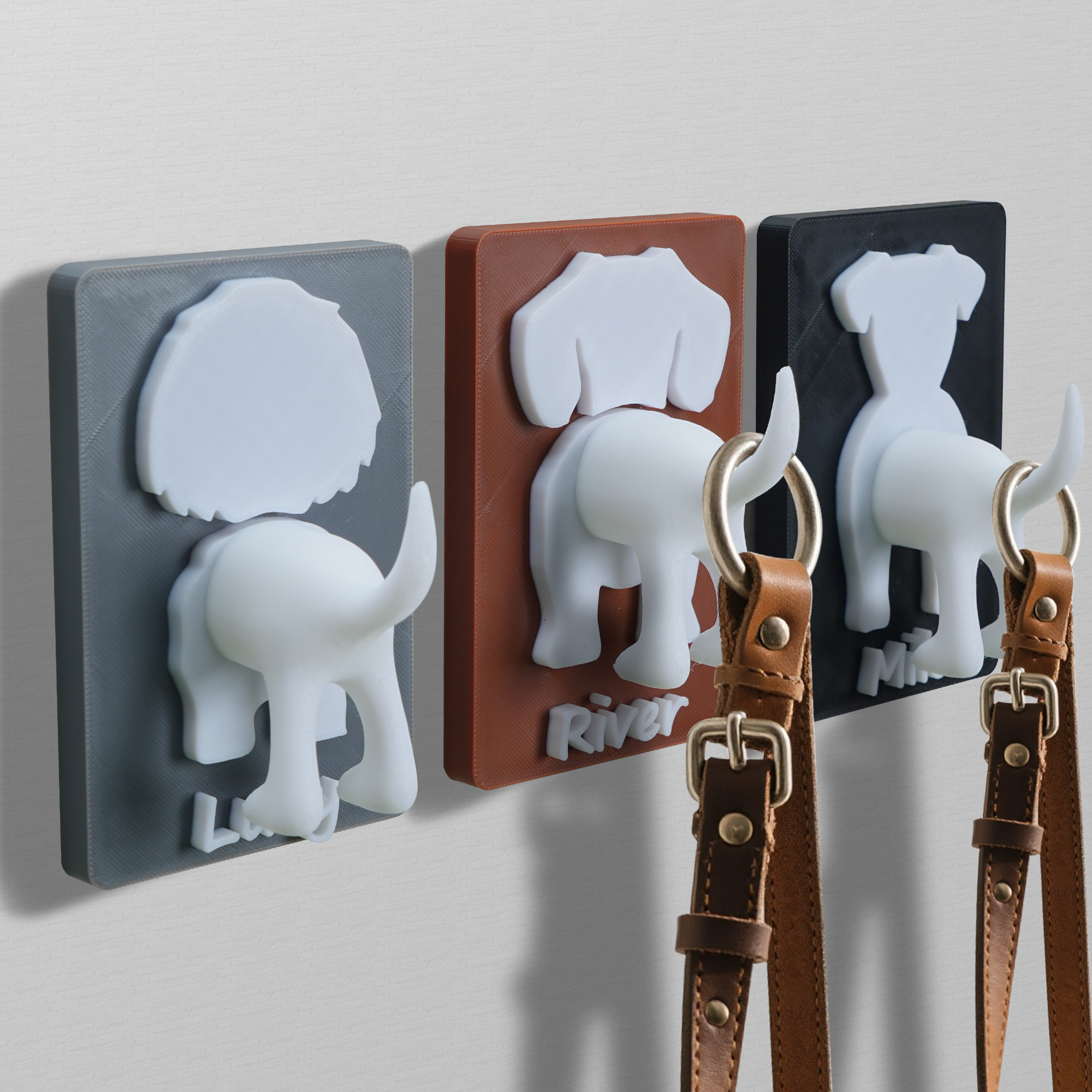 Porte laisse pour chien imprimé en 3D avec nom Décoration murale Anniversaire Pendaison de crémaillère Cadeau pour propriétaire de chien amoureux
