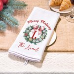 Personalized Bow Garland Christmas Tree Mahjong Waffle Tea Towel with Text Holiday Christmas Gift for Family Friend