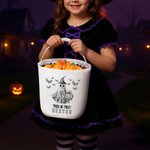 Personlig Spooky Ghost Pumpkin Toile De Jouy Canvas Halloween-korg med namn Halloween-festgåva för barnfamilj