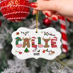 Personalized Santa Claus Reindeer Alphabet Irregular Ceramic Ornament with Name and Lanyard Tree Decor Christmas Gift for Family