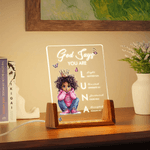 Personalisierte Cartoon schwarzes Mädchen Bibel Vers Name Acryl LED Nachtlicht mit hölzernen Basis Zimmer Dekor Baby Dusche Geburtstag Geschenk für Mädchen