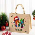 Sac en jute de grande capacité avec initiales et nom Utilisation quotidienne Cadeau de Noël pour enfants Adultes