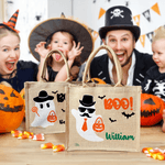 Personlig Boo Tecknad pojke flicka spöke Stor bärbar jute Tote Bag med namn Halloween Festival Present till barn