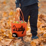 Personlig Pumpa Spökansikte Foto Halloween Tema Bomullsrepkorg med namn Trick eller godis Halloween Present till flicka pojke barn