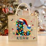 Sac en jute de grande capacité avec initiales et nom Utilisation quotidienne Cadeau de Noël pour enfants Adultes