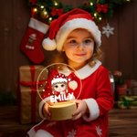 Personalized Christmas Costume Cartoon Kid Acrylic LED Night Light with Name and Wooden Base Home Decor Christmas Gift for Boys Girls