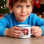 Personalized Cartoon Christmas Elf Initial 12 oz Colored Rim Enamel Mug with Name Christmas Gift for Kids