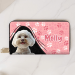 Personalized Cartoon Dog Name Large PU Leather Hand Wallet with Multiple Compartments Metal Zipper Birthday Anniversary Gift for Dog Pet Lovers