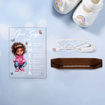 Personalisierte Cartoon schwarzes Mädchen Bibel Vers Name Acryl LED Nachtlicht mit hölzernen Basis Zimmer Dekor Baby Dusche Geburtstag Geschenk für Mädchen