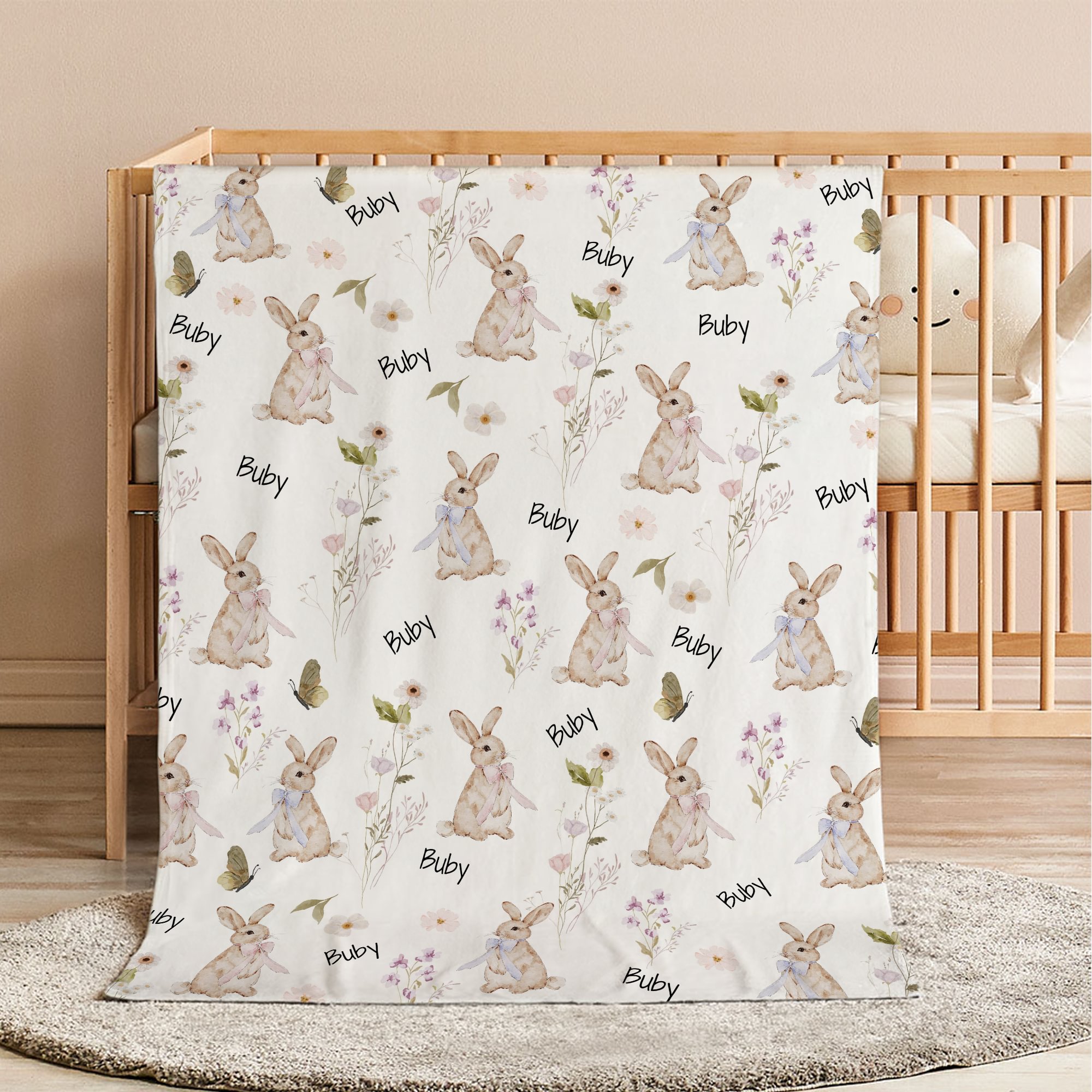Couverture personnalisée en forme de fleur de lapin avec nom Décoration de la maison Anniversaire Cadeau de naissance pour la famille Bébé