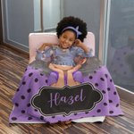Personalized Polka Dots Cute Cartoon Little Girl Soft Throw Blanket with Name Home Decor Birthday Gift for African American Girl