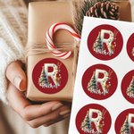 Personalized Christmas Tree Elk Initial Waterproof Stickers Labels with Name Gift Decor Christmas Party Favors for Kids Family
