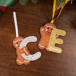 Personalized Gingerbread Man Glitter Initial Ornament with Embroidered Name Christmas Tree Decoration Christmas Gift for Family Friends