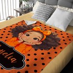 Personalized Polka Dots Cute Cartoon Little Girl Soft Throw Blanket with Name Home Decor Birthday Gift for African American Girl