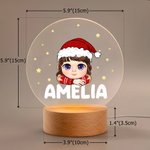 Personalized Christmas Costume Cartoon Kid Acrylic LED Night Light with Name and Wooden Base Home Decor Christmas Gift for Boys Girls