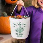 Personlig Spooky Ghost Pumpkin Toile De Jouy Canvas Halloween-korg med namn Halloween-festgåva för barnfamilj