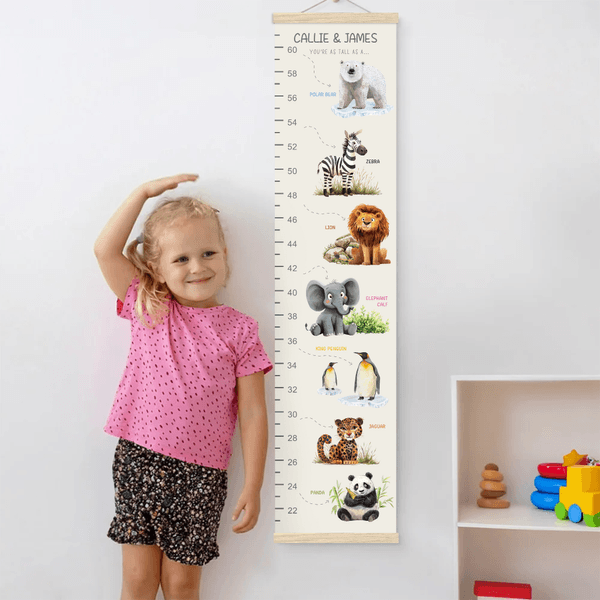 Personalised Animal Children Growth Height Chart with Name Bedroom Decor Birthday Gift for Baby Children