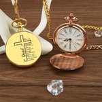 Personalized Bible Christian Cross Pocket Watch with Engraved Name Birthday Graduation Christening Gift for Christen Father Son